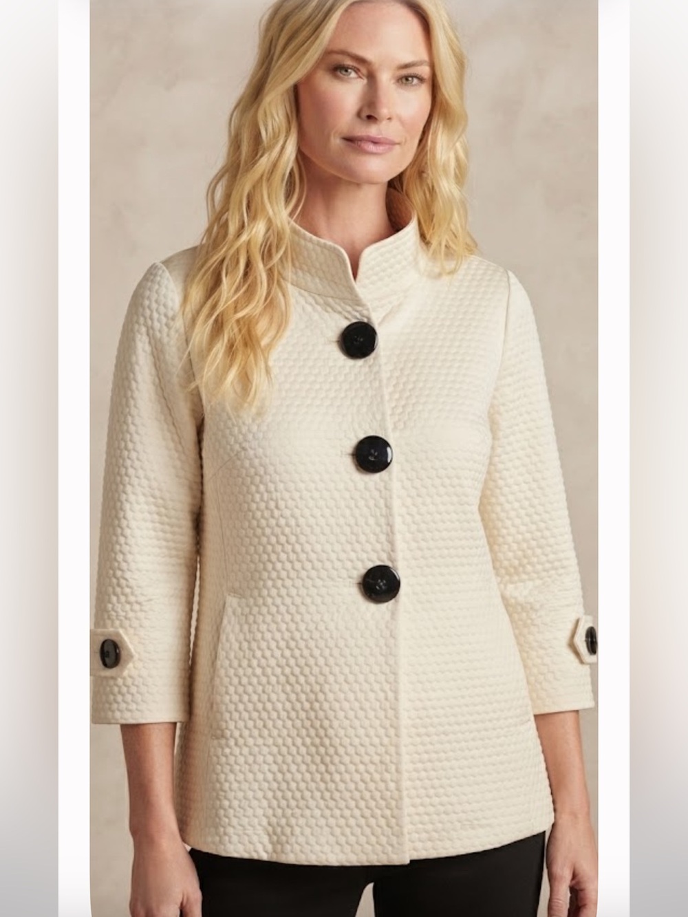 NEW Multiples Cream Textured Coat Jacket with Black Contrast Buttons